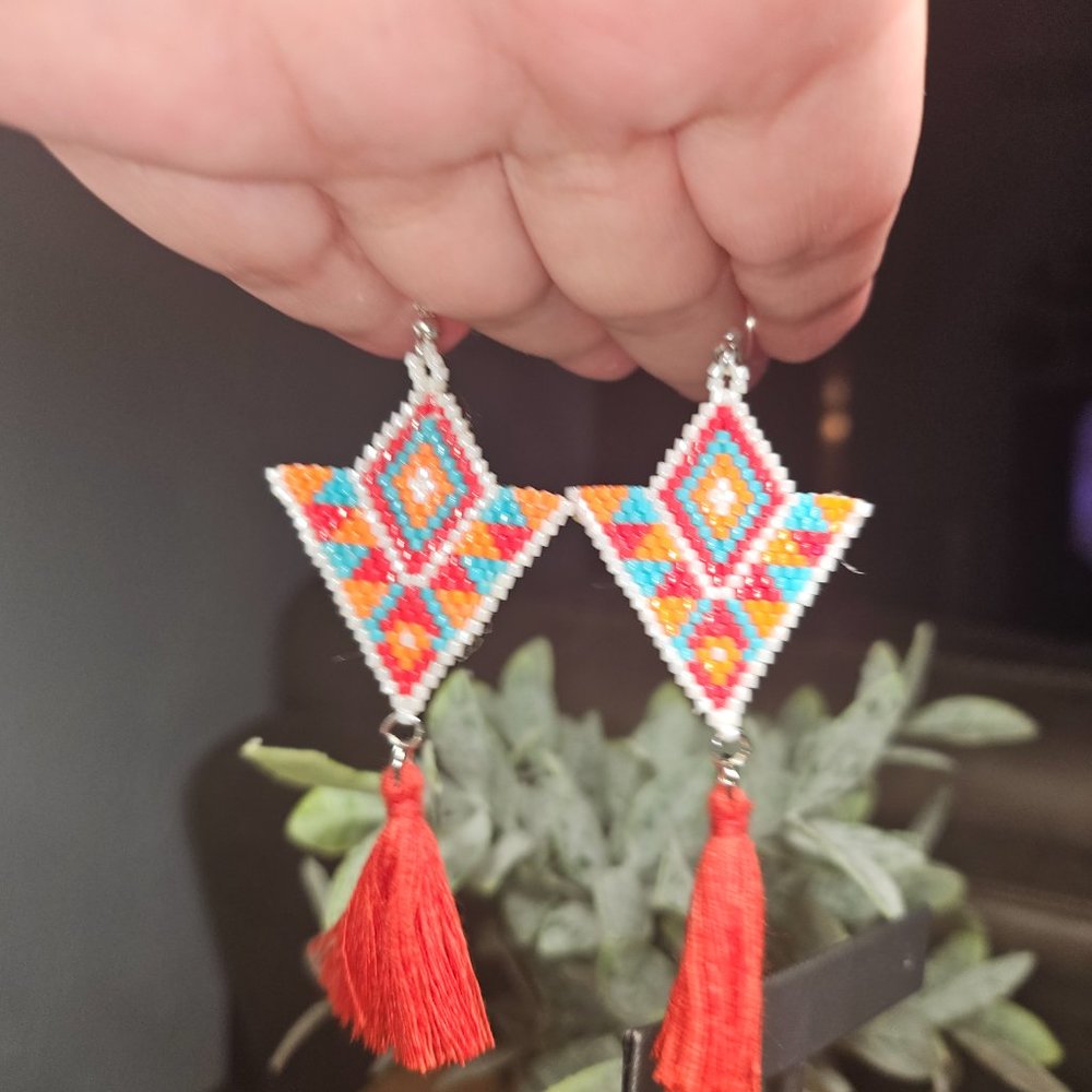Handmade Southwestern Style Beaded Earrings - Becca - Picture 2 of 5